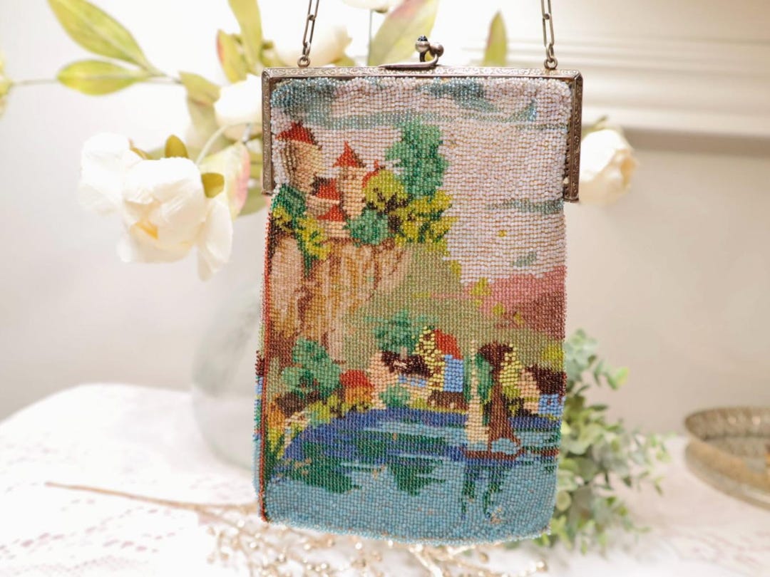 Antique Scenic Beaded Purse With Blue Cabochon Clasp 1920s Art Deco ...