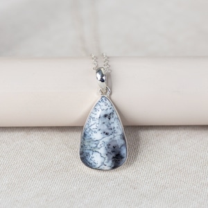 Dendritic Agate Sterling Silver Teardrop Pendant Necklace
