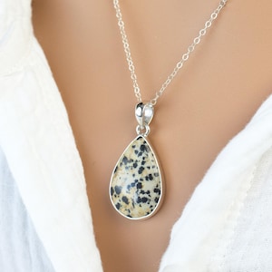 Dalmatian Jasper Sterling Silver Teardrop Pendant Necklace