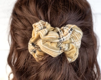 Grandes elásticos de cabelo de flanela de algodão bege xadrez