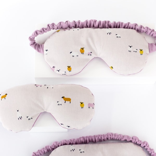 Weighted Flax Seed Eye Mask or Eye Pillow with Lavender Essential Oil Lavender Sheep Print