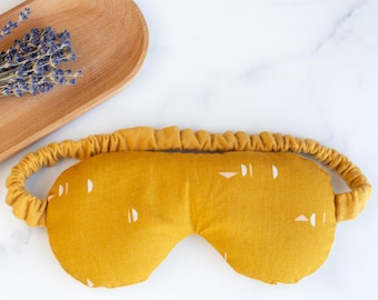 Mustard Yellow Geometric Print Weighted Flax Seed Eye Mask or Pillow with Lavender Essential Oil