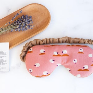 Coral Sheep Print Weighted Flax Seed Eye Mask or Eye Pillow with Lavender Essential Oil