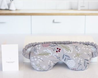 Weighted Flax Seed Eye Mask or Eye Pillow with Lavender Essential Oil, Gray Floral Print