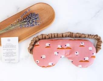 Coral Sheep Print Weighted Flax Seed Eye Mask or Eye Pillow with Lavender Essential Oil
