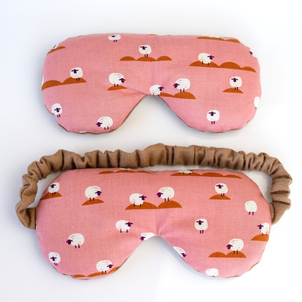 Coral Sheep Print Weighted Flax Seed Eye Mask or Eye Pillow with Lavender Essential Oil