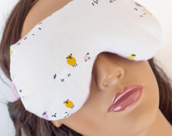 Weighted Flax Seed Eye Mask or Eye Pillow with Lavender Essential Oil Lavender Sheep Print
