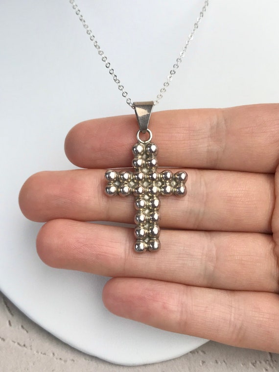 Vintage Mexico Silver Works Sterling Silver Dotted Cross Necklace, Choose You Length