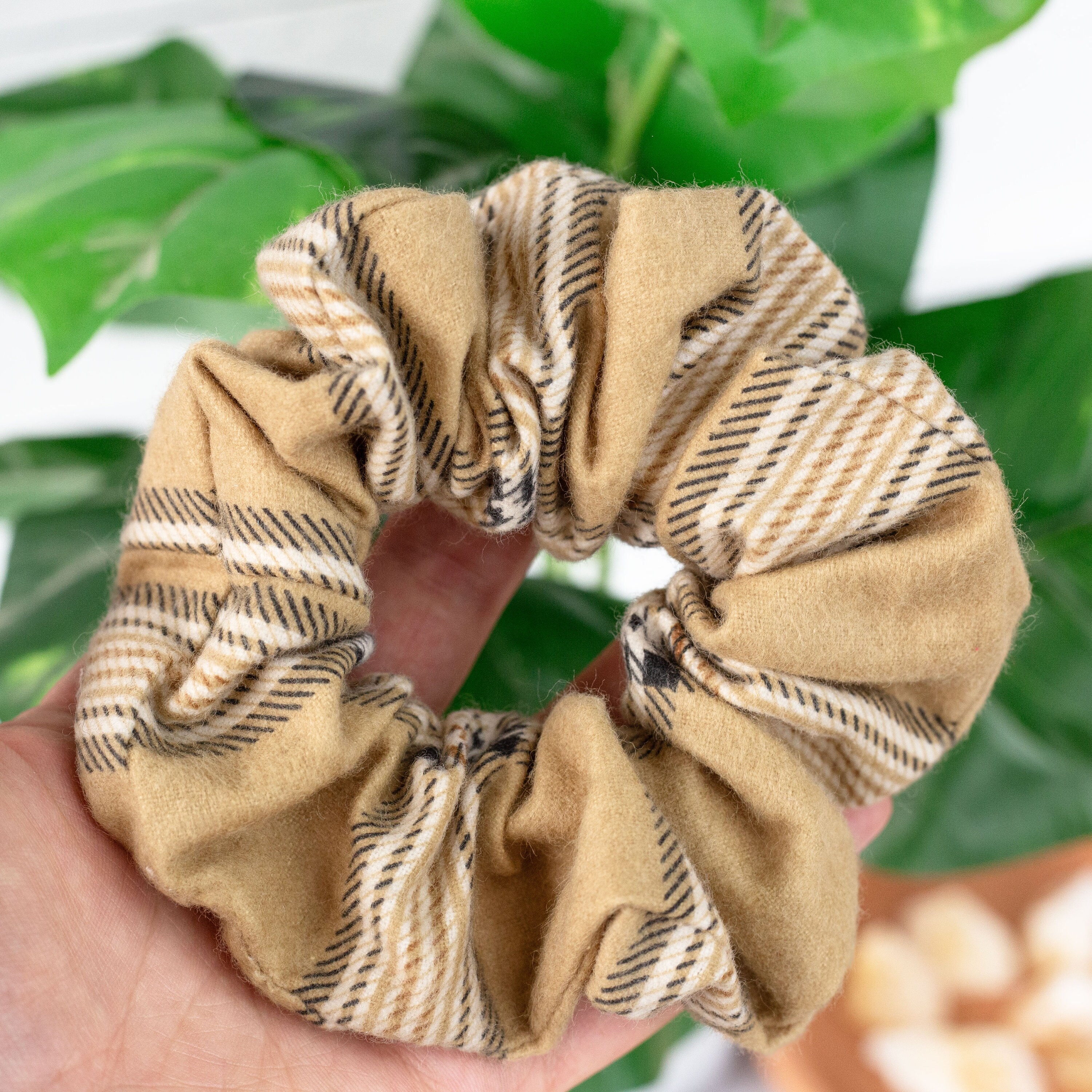 Large Cotton Flannel Tan Plaid Scrunchies Hair Ties - Etsy