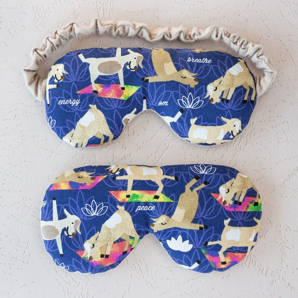 Goat Yoga Print Weighted Flax Seed Eye Mask or Eye Pillow with Lavender Essential Oil