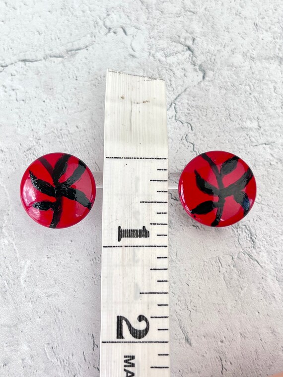 1980's Vintage Red Hand Painted Metal Button Earr… - image 8