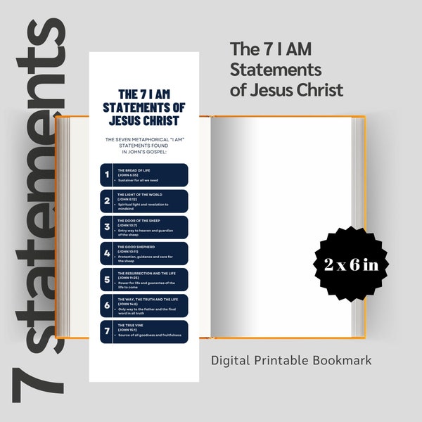 The Seven I AM Statements of Jesus | Printable Bookmark | Digital Download | Gospel of John | Christian Bookmark | Evangelism