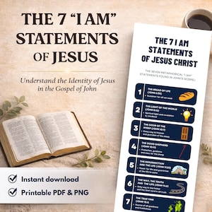 イエスの七つの「わたしはある」声明インフォグラフィック | 聖書研究と暗記のためのデジタルダウンロード | 印刷可能 | ヨハネによる福音書 | 伝道