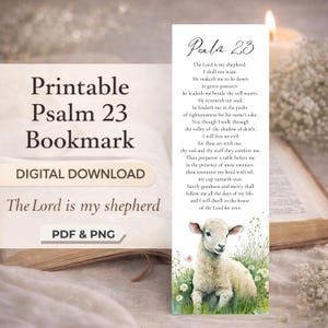 Marcador imprimible del Salmo 23 / Descarga digital cristiana / El Señor es mi pastor / Marcador con versículo bíblico / Regalo cristiano para mujeres