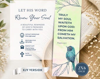Psalm 62:1 KJV Bookmark | Watercolor Botanical | Digital Download | Christian Bible Verse Bookmark | Scripture Printable | Faith Gift