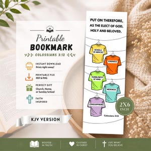 Kolosan 3:12 KJV – zakładka do druku | Chrześcijańska zakładka do pobrania w wersji cyfrowej | Inspirująca zakładka z wersetem biblijnym | Prezent z Pisma Świętego