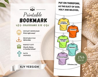 Colossians 3:12 KJV Printable Bookmark | Christian Bookmark Digital Download| | Inspirational Bible Verse Bookmark | Scripture Gift