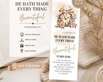 Ecclesiastes 3:11 KJV Bible Bookmark Printable | Christian Bookmark Digital Download | Faith Gift | Watercolor Floral Scripture Art