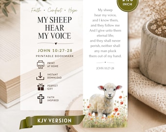 Printable Bible Verse Bookmark | John 10:27 KJV Scripture | Instant Digital Download | Christian Gift | My Sheep Hear My Voice