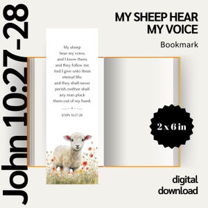 Digital Bible Verse Bookmark | John 10:27-28 KJV | Printable Scripture Bookmark | Instant Download | Christian Gift | My Sheep Hear My Voice