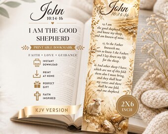 KJV Bible Printable Bookmark | John 10:14-16 | Christian Bookmark | Instant Download | Scripture Bookmark | Good Shepherd Verse | Bible Gift