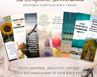 12 Christian Bible Verse Bookmarks | KJV Scripture Bookmark Set | Faith Gifts | Printable Christian Bookmarks | Bible Study