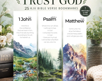 Trust God KJV Bible Verse Bookmarks Printable PDF | 25 Christian Bookmarks | Scripture Bookmarks Set | Bible Journaling Gift