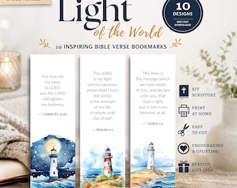 Light of God Bible Bookmarks KJV Printable | 10 Scripture Bookmarks PDF&PNG | Christian Gift | Lighthouse Bible Verses Download