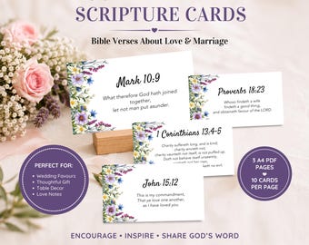 30 Printable Scripture Cards About Love & Marriage | KJV Bible Verse Wedding Cards | Christian Wedding Favors | Marriage Devotional Cards