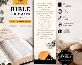 Ecclesiastes 4:9-12 Bookmark KJV Bible Verse Printable | Christian Bookmark PDF and PNG | Scripture Gift | Bible Study | Instant Download