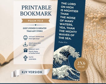 Psalm 93:4 KJV Printable Bookmark | Christian Bookmark Digital Download | Bible Verse Bookmark | Printable Scripture Art | Faith Gift