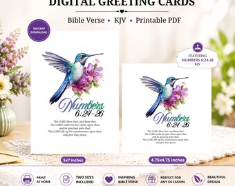 Numbers 6:24-26 Bible Verse Greeting Card Printable | KJV Christian Card PDF | Hummingbird Floral Card | A4 & US Letter Instant Download