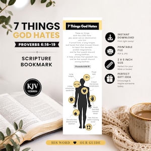 7 Things God Hates Bookmark | Proverbs 6:16–19 KJV | Bible Bookmark Printable | Christian Infographic | Instant Download | Bible Study Tool