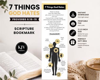 7 Things God Hates Bookmark | Proverbs 6:16–19 KJV | Bible Bookmark Printable | Christian Infographic | Instant Download | Bible Study Tool
