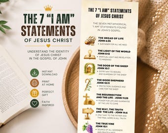 The 7 “I AM” Statements of Jesus Christ | Bible Study Infographic | Gospel of John Printable | Instant Download