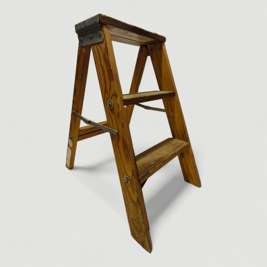 24" Tall Folding Wood Step Stool Ladder Plant Stand Photo Prop Semi ...