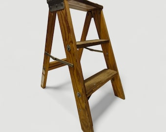 Taburete plegable de madera de 61 cm de altura, escalera, soporte para plantas, accesorio para fotos, estilo rústico semiprimitivo.