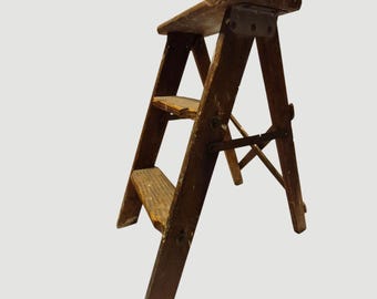 Escabeau-escabeau en bois pliant de 23 po. de haut, support pour plante avec échelle primitive, accessoire photo rustique