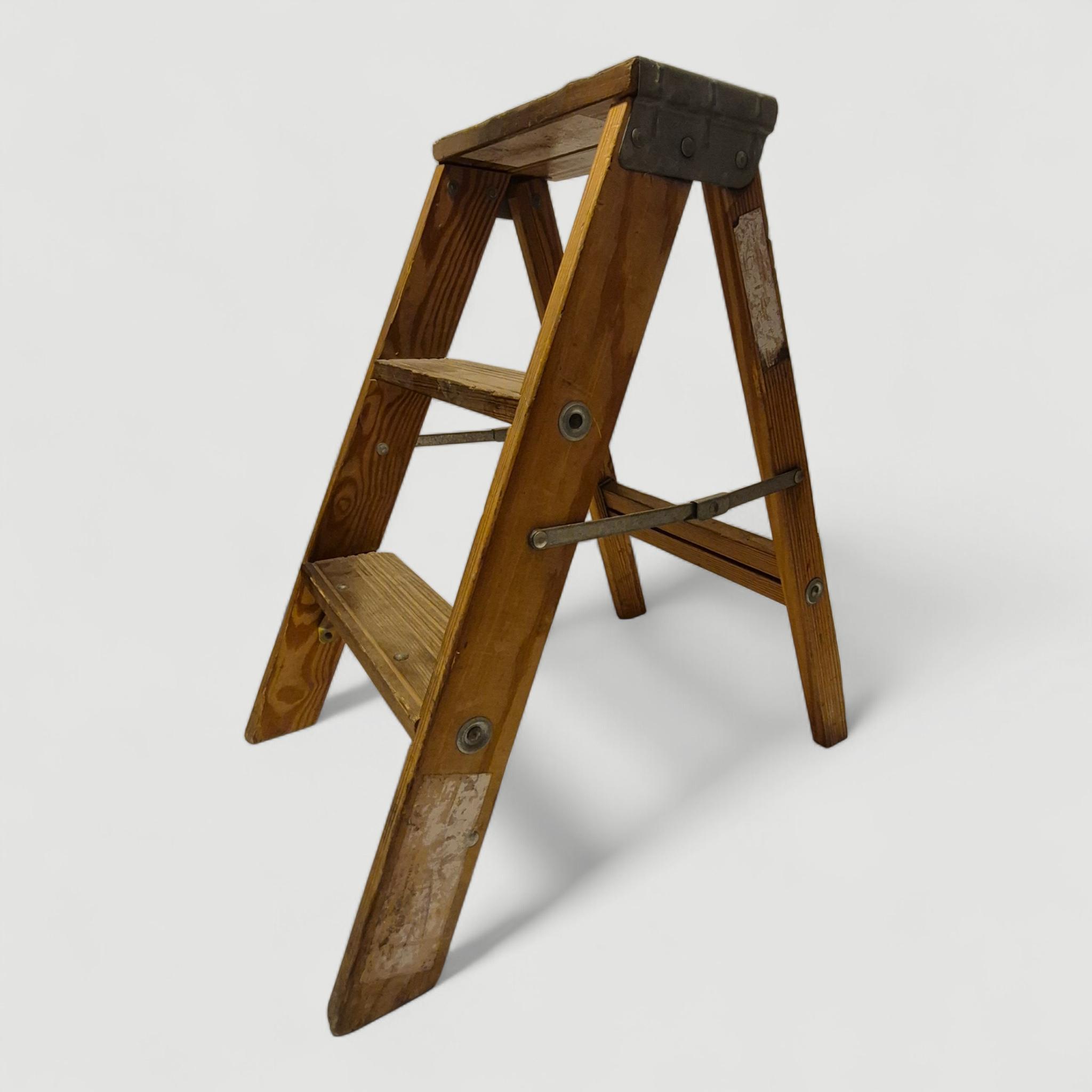 24" Tall Folding Wood Step Stool Ladder Plant Stand Photo Prop Semi ...