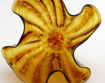 Golden Yellow Decorative Candy Dish or Soap Bowl, Contemporary Sculptural Art, Unique Wedding Gift, Hand Blown Glass Bowl for a Modern Home