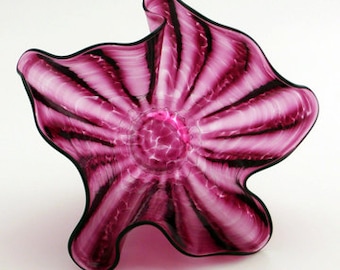 Glass Bowl in Wine Red, Decorative Hand Blown Glass Small Candy Dish, Modern Glass Sculptural Art, Aquatic Collection Glass Table Acent