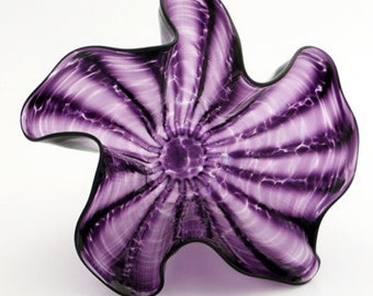 Purple Handmade Glass Bowl, Hand Blown Glass Sculptural Art, Aquatic Candy Dish, Soap Bowl or Table Accent, Unique Housewarming Gift