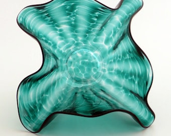 Modern Aquatic Glass Bowl, Contemporary Home Decor Accessory, Unique Wedding or Housewarming Gift, Green Small Glass Vase, One of a Kind