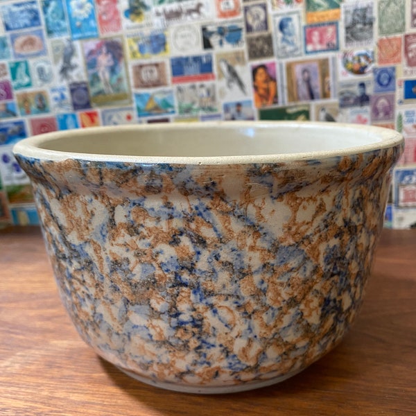 Red Wing Union Stoneware Co Blue & Brown Spongeware Vintage Ceramic/Crock/Pottery Kitchen Mixing Bowl
