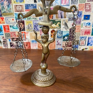 Vintage Jeweler Figural Brass Scale, Putto / Cherub Figurine Mini Jeweler Scale