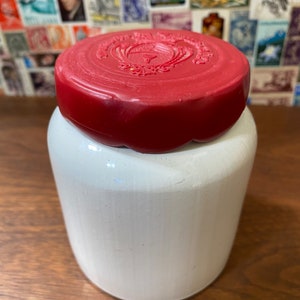 Moutarde Du Temeraire Vintage French Mustard Crock With Red Lid