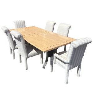 Jay Spectre Eclipse Dining Table + 6 Chairs | Post Modern Dining Table | Oak Table Top | Metal Table Legs | Dining Room Table Set