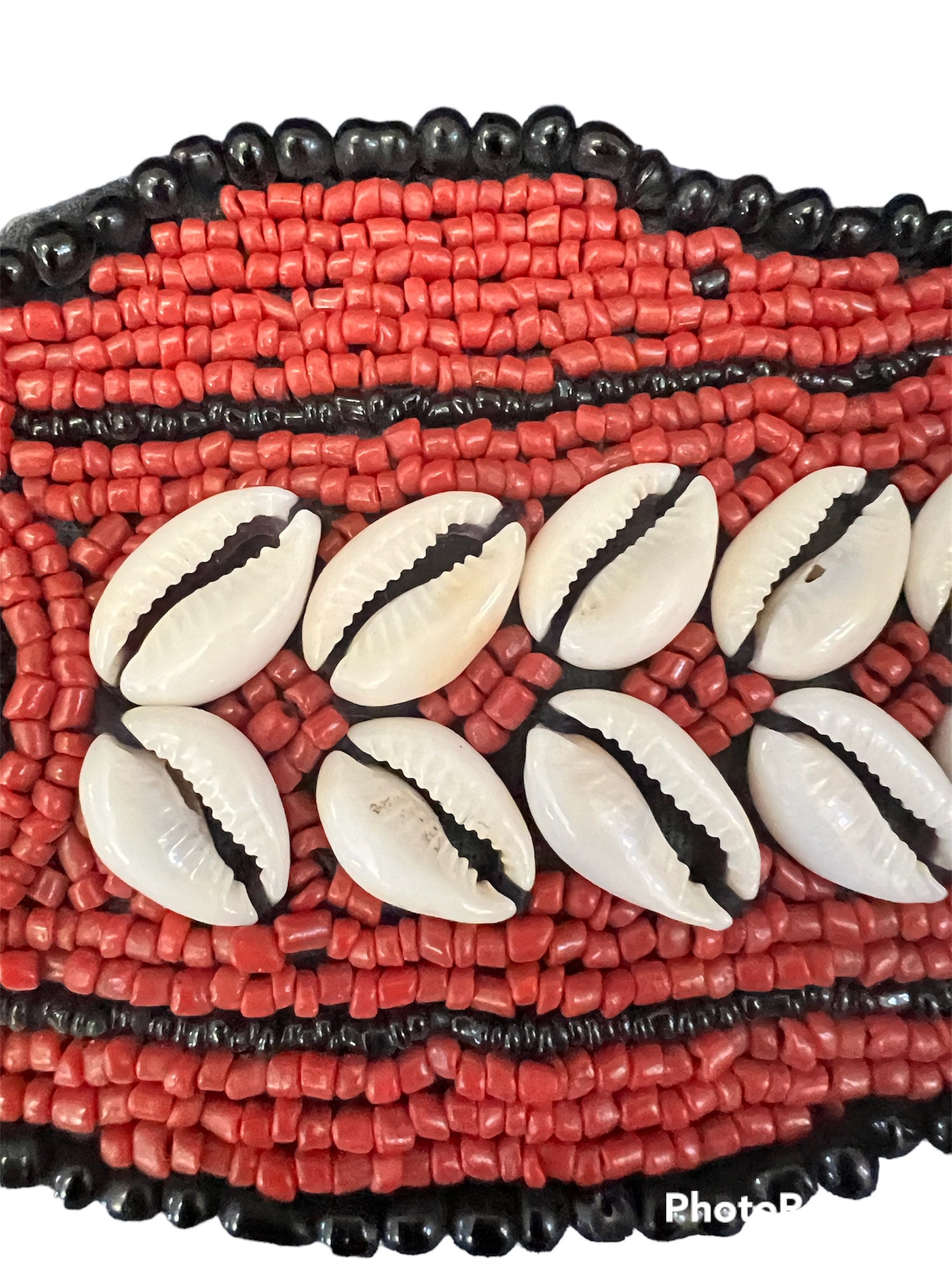 Vintage Tribal Cowrie Shells Beaded Belt With Turquoise 