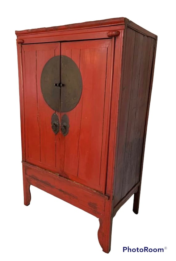 Antique Red Lacquer Wedding Cabinet from China - 19thC Antique Red Lacquer Wedding Cabinet from China - 19thC