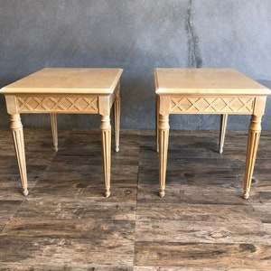 Post Modern Henredon Light Olive Burl Wood Side Tables